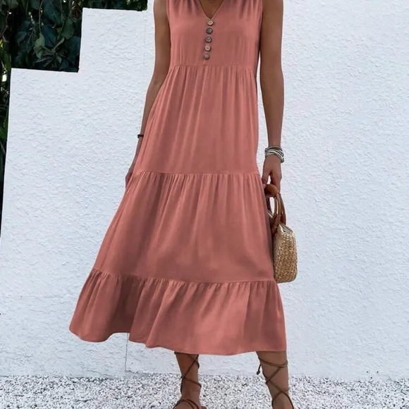 Tiered Sleeveless Maxi Dress in Dusty Rose - Picture 6 of 7